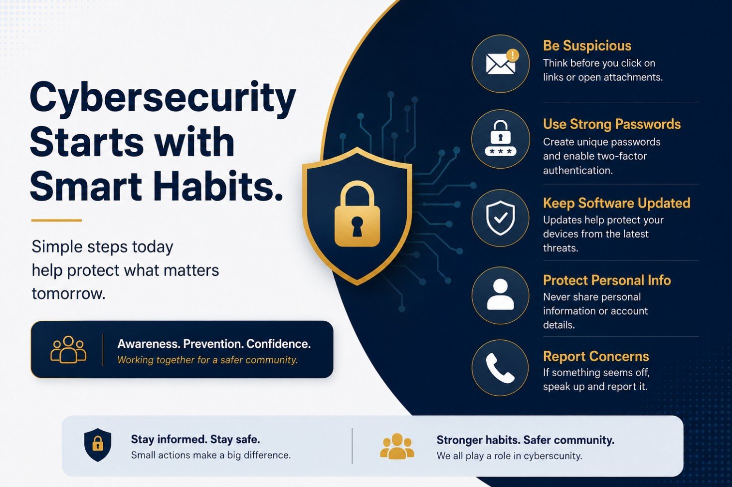 Sample take-home infographic: Cybersecurity Starts with Smart Habits — five simple steps for staying safe online